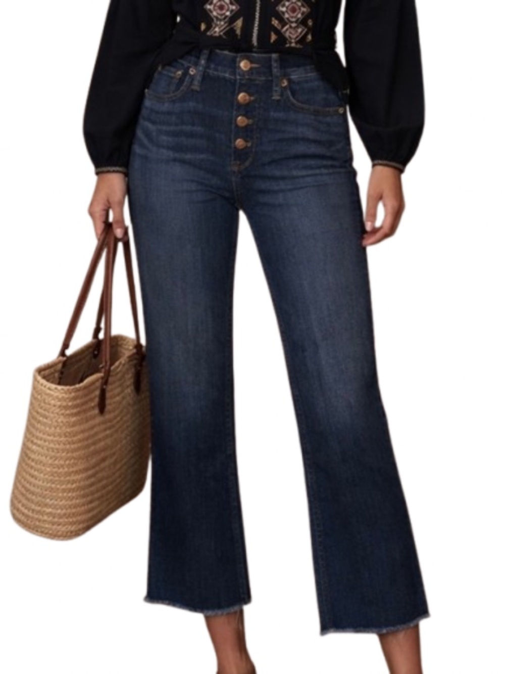 NWOT J.Crew 9" Demi Boot Cut Frayed Hem Dark Worn Wash Button Fly Jeans Size 26